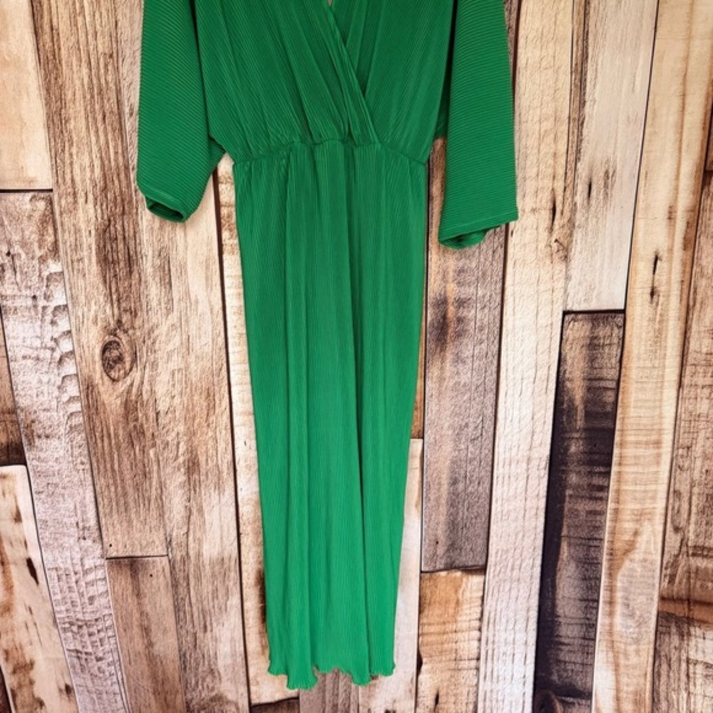 Anthropologie‎ Dress Plissé Faux-Wrap Kimono Sleeve Green Maxi Boho Glam XL NWT - Picture 4 of 10